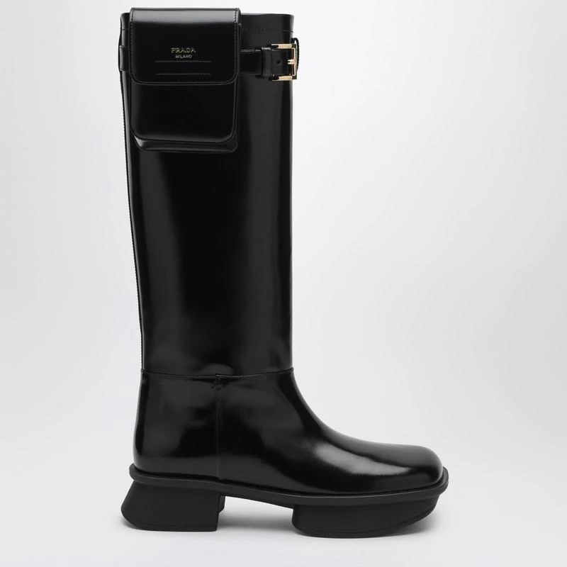 Prada Black leather boot with pouch 1