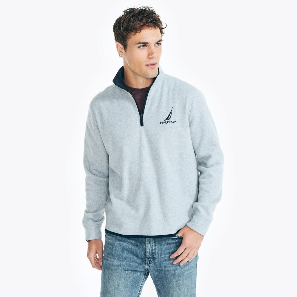 Nautica Mens Quarter Zip Nautex Fleece Pullover grey heather Small Jackets Free Shipping BeyondStyle