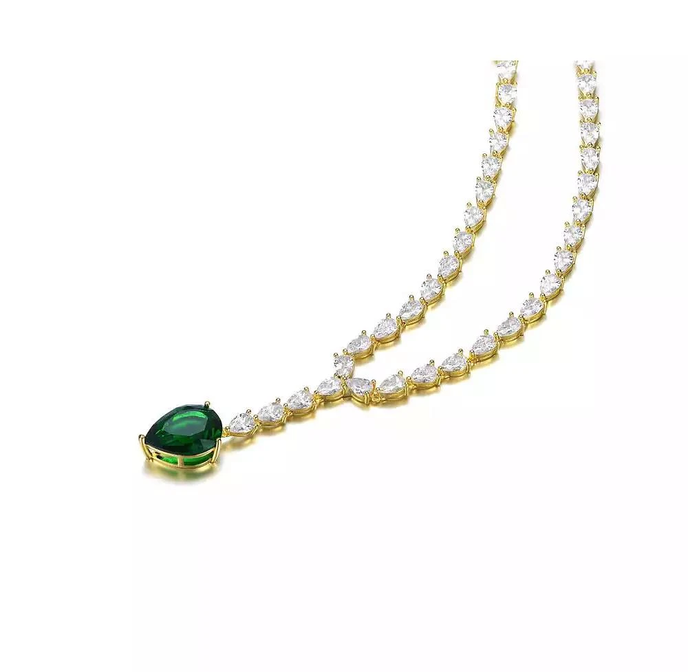 Genevive Timeless 14K Gold Plated Pear-cut Cubic Zirconia Tennis Necklace 3