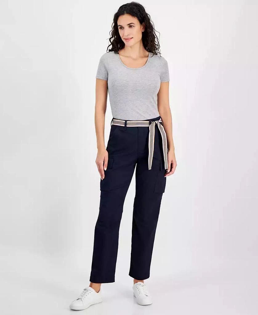 Nautica Jeans Women's High-Rise Striped-Belt Cargo Pants 1