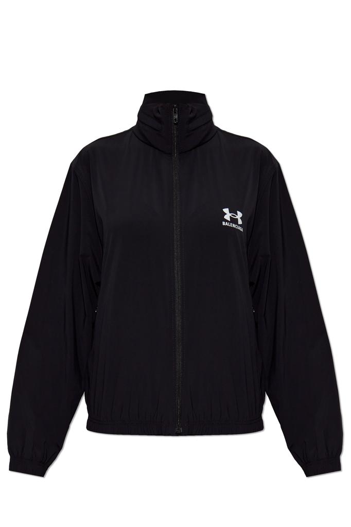 Balenciaga Draped black bomber jacket in technical micro