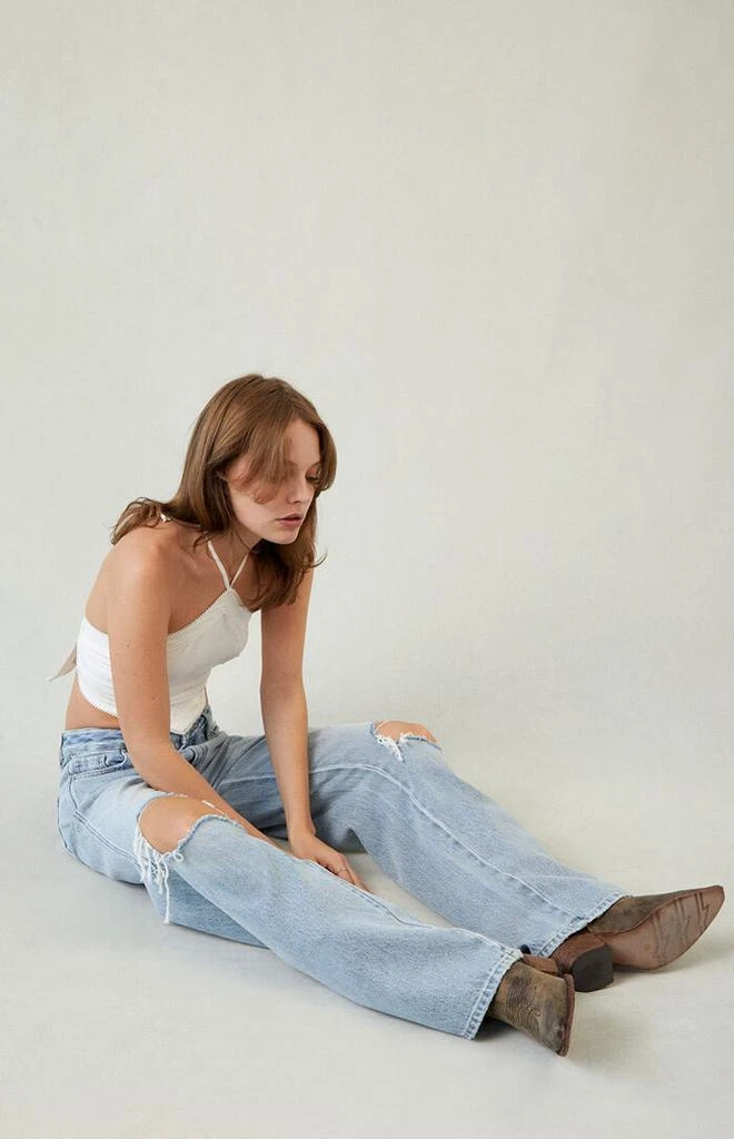 PacSun Casey Ripped Knee Low Rise Baggy Jeans Light Indigo 5