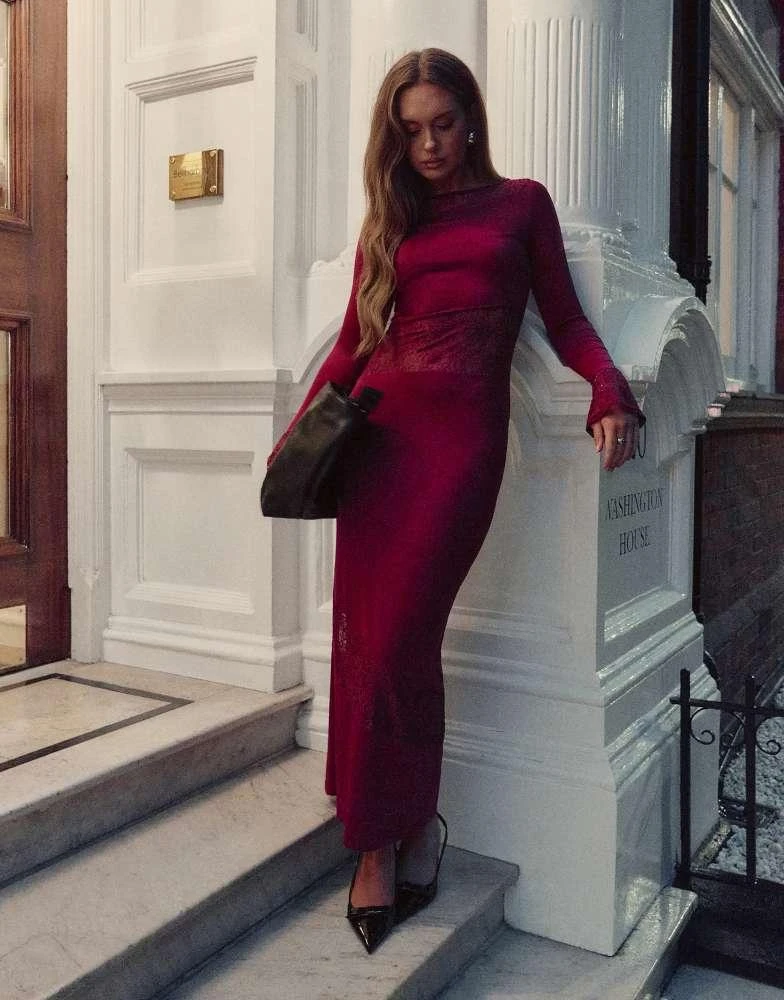 slim fit dress slacks Red Floral Print Flare Sleeve Maxi Dress | Dresses main image 0