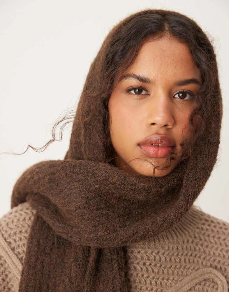 ASOS ASOS DESIGN knit scarf in wool mix in chocolate 1