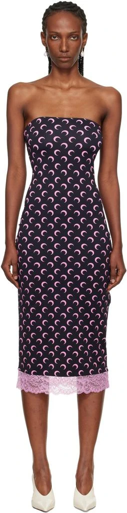 MARINE SERRE Black Recycled Moon Jersey Bustier Midi Dress