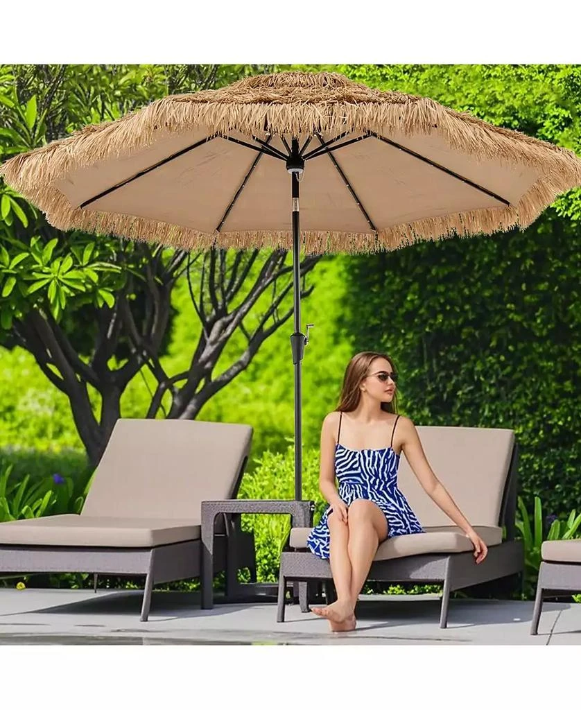 Gymax 10 FT Hula Thatched Tiki Umbrella 2-Tier Hawaiian Style Solar Patio Umbrella 9