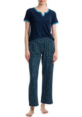 Tommy Hilfiger Hilfiger Women S Henley T Shirt And Printed Pants Pajama Set 1