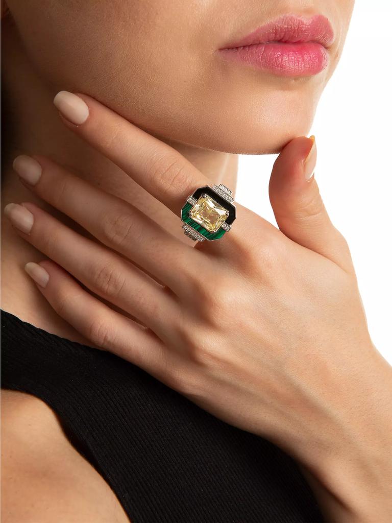 Melis Goral Luna Luce 18K White Gold, Diamond, Yellow Topaz & Malachite Ring