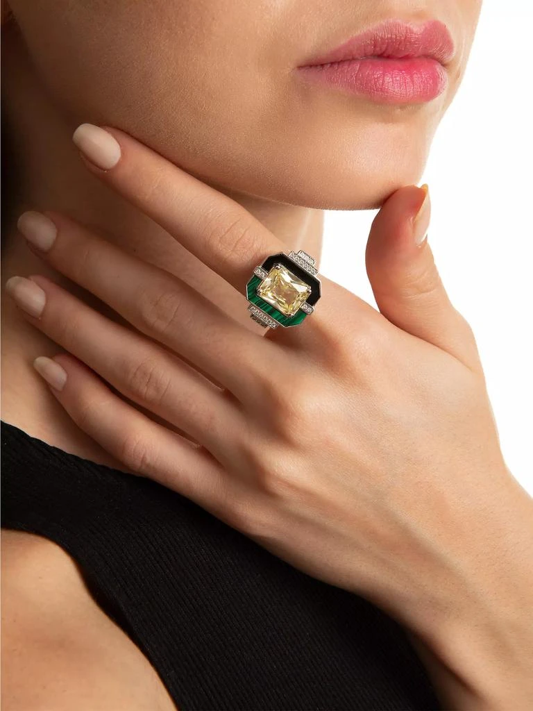 Melis Goral Luna Luce 18K White Gold, Diamond, Yellow Topaz & Malachite Ring 2