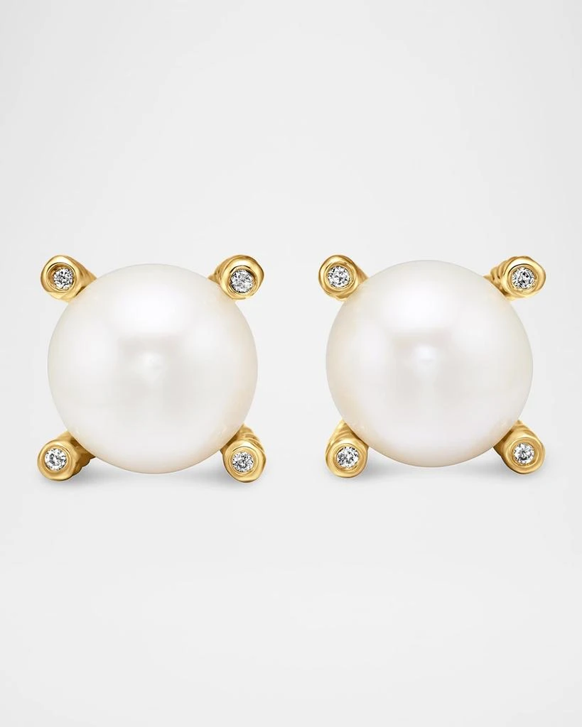David Yurman Pearl Stud Earrings with Diamonds in 18K Gold, 14mm 1
