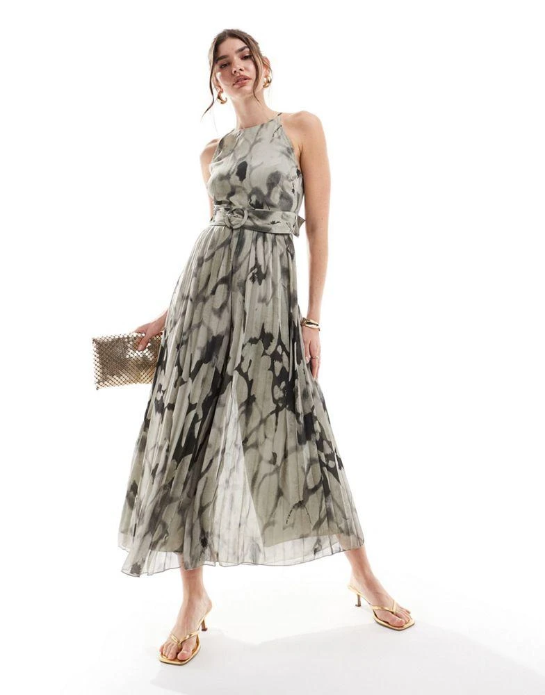 ASOS ASOS DESIGN pleated culotte jumpsuit with belt in mono print 1
