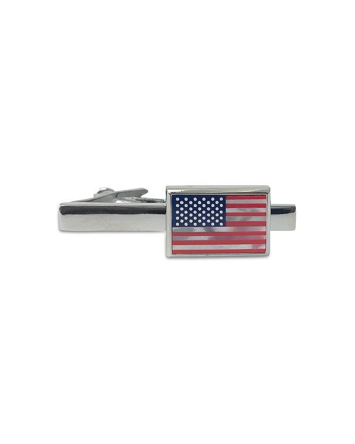 LINK UP American Flag Mother Of Pearl Rhodium Plated Short Tie Bar