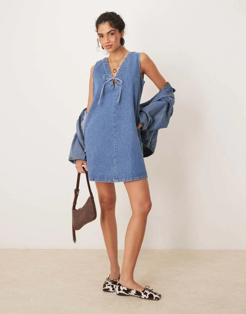 denim pinafore dress asos Only denim pinafore dress in washed blue