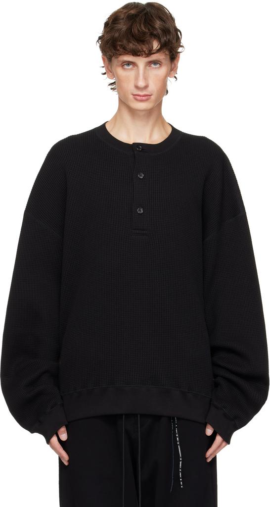 mastermind JAPAN Black Embroidered Logo Henley