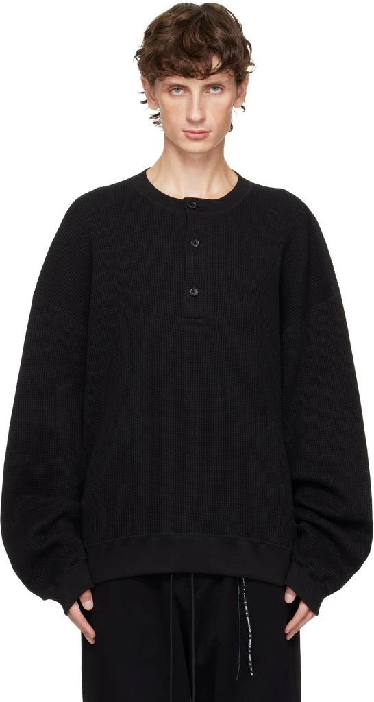 mastermind JAPAN Black Embroidered Logo Henley 1