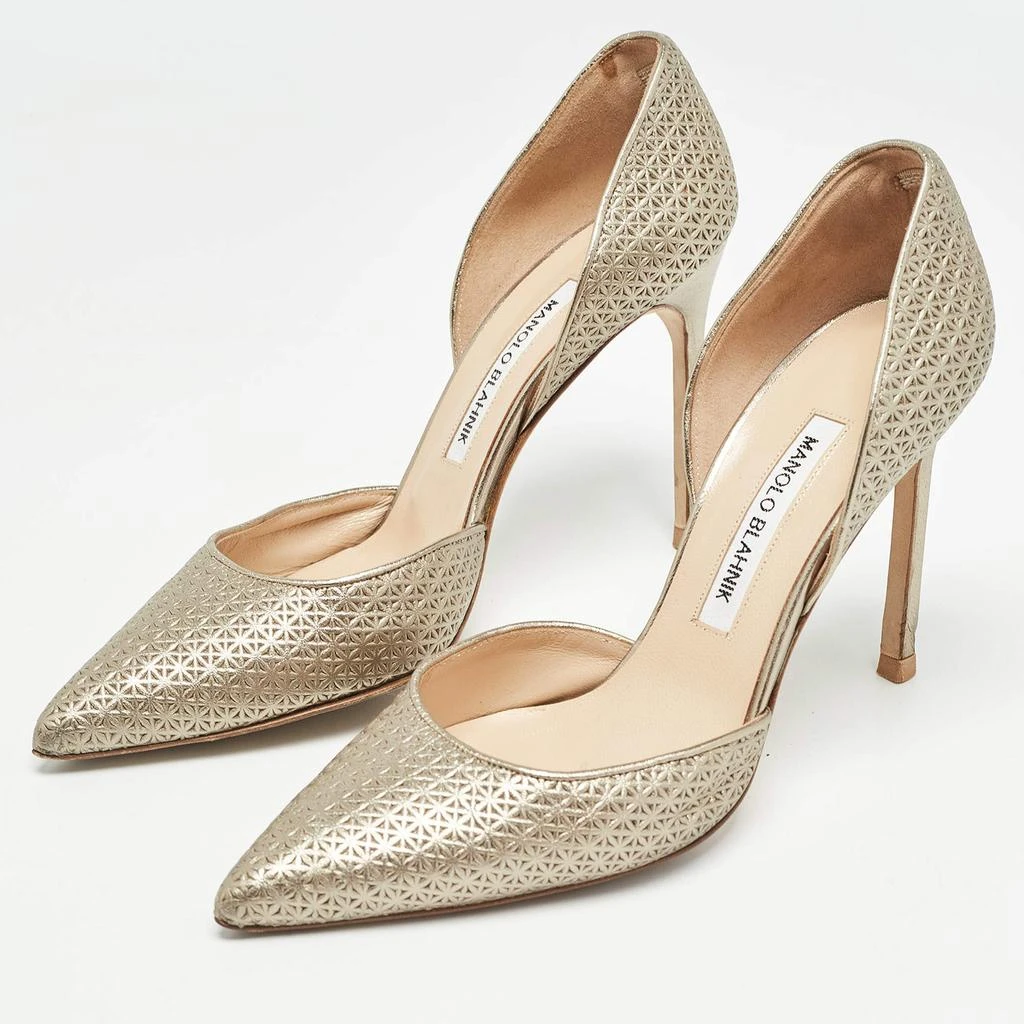 Manolo Blahnik Manolo Blahnik Metallic Textured Leather D'orsay Pointed Toe Pumps Size 38.5 2