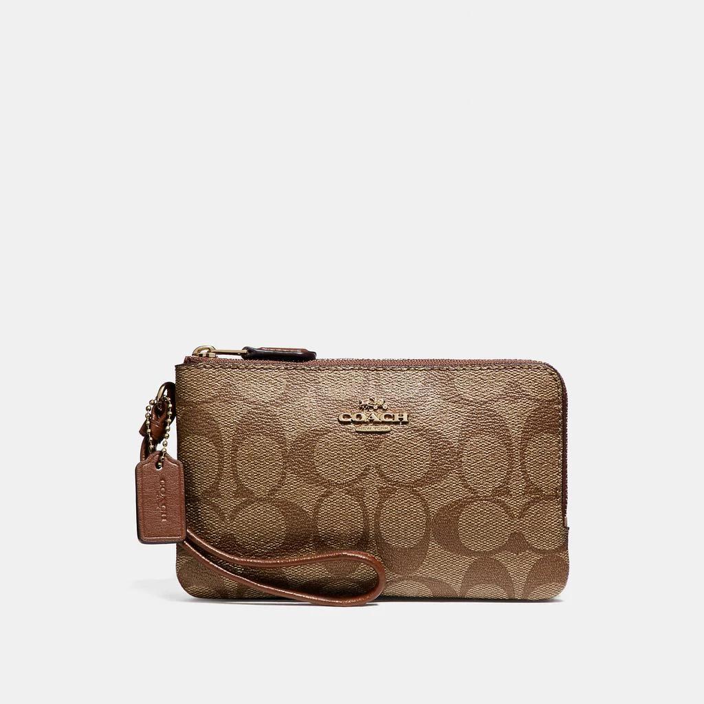 Coach Coach Outlet Double Corner Zip Wristlet In Signature Canvas 4