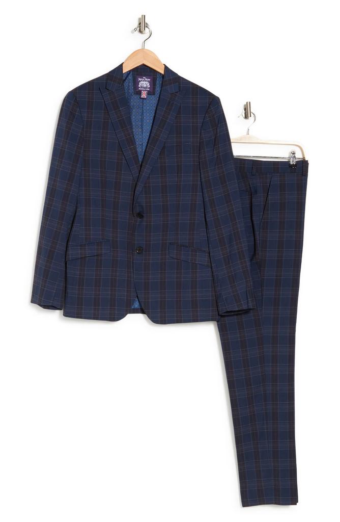 SAVILE ROW CO Navy Multi Plaid Peak Lapel Suit