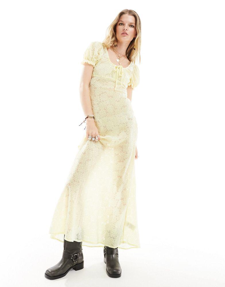 Kiss The Sky Kiss The Sky velvet burnout devore maxi dress in lemon