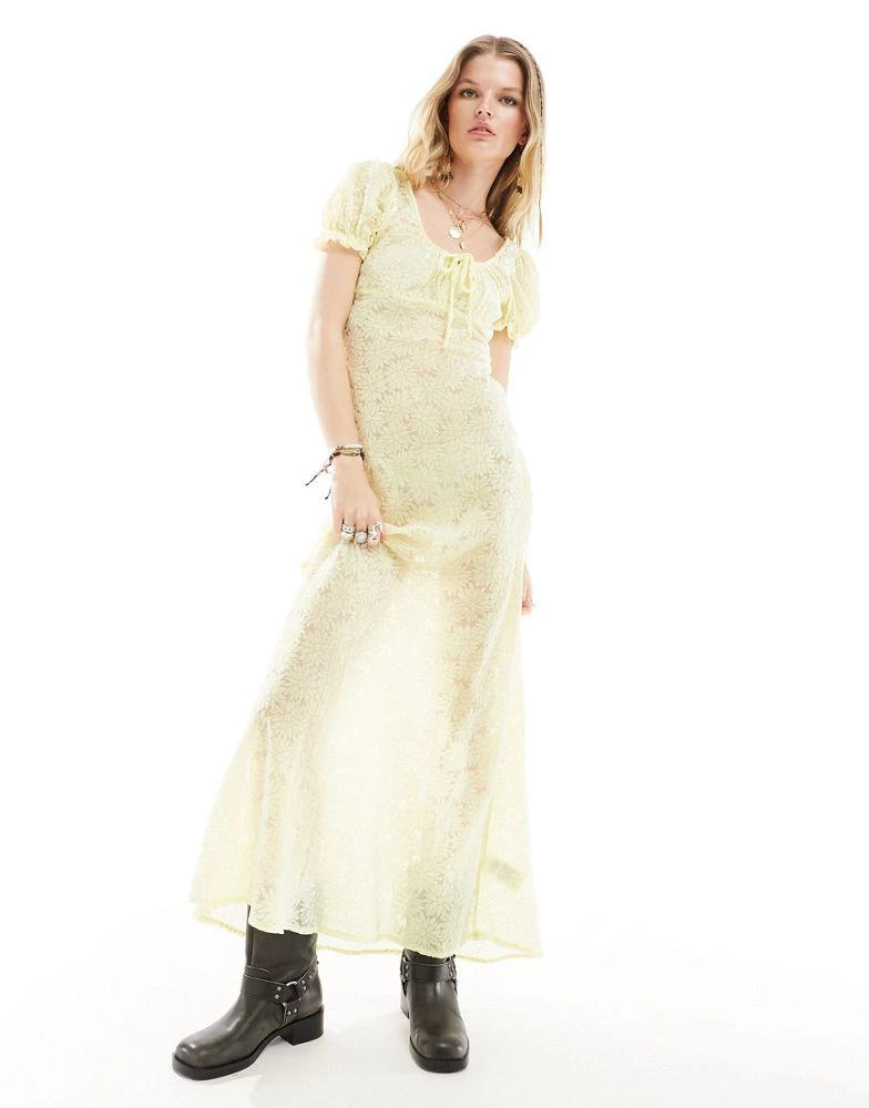 Kiss The Sky Kiss The Sky velvet burnout devore maxi dress in lemon 1