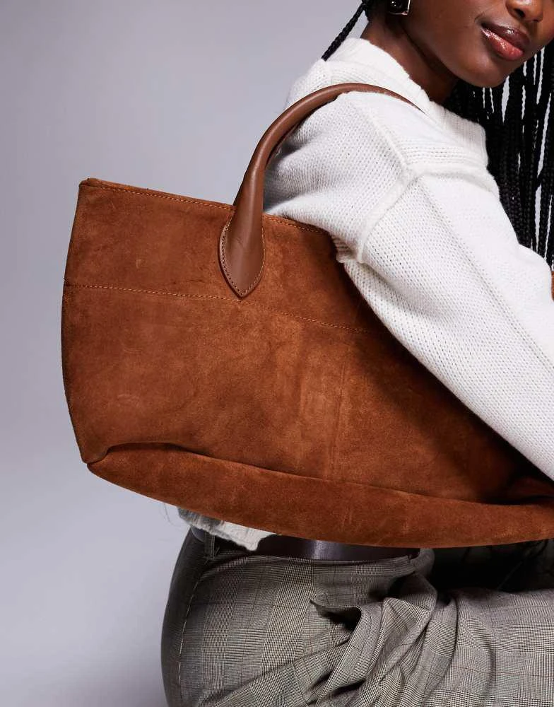River Island River Island suede east west tote bag in brown 4