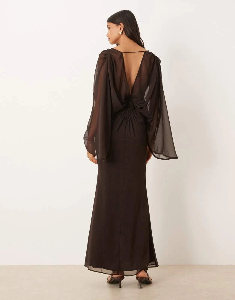 asos design maxi dress with cape sleeve in embroidered mesh Mac Duggal Women's Embellished Long Flare Sleeve Mesh A-Line Dress - Blue - Size 8