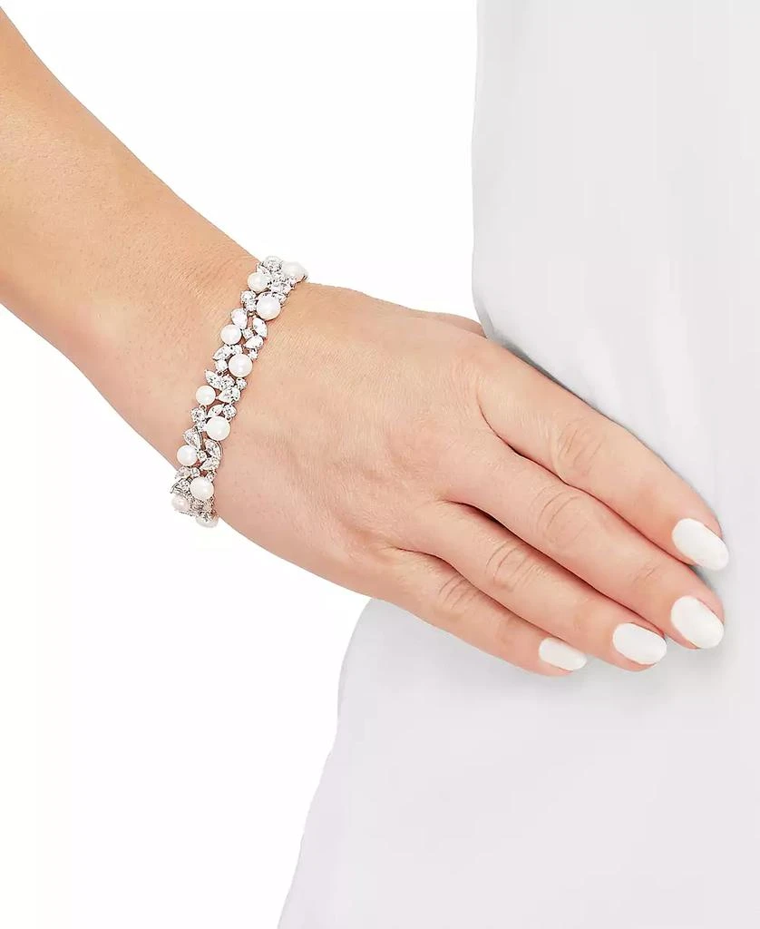 Arabella Cultured Freshwater Pearl (5 - 6-1/2mm) 
Cubic Zirconia Statement Bracelet in Sterling Silver 3
