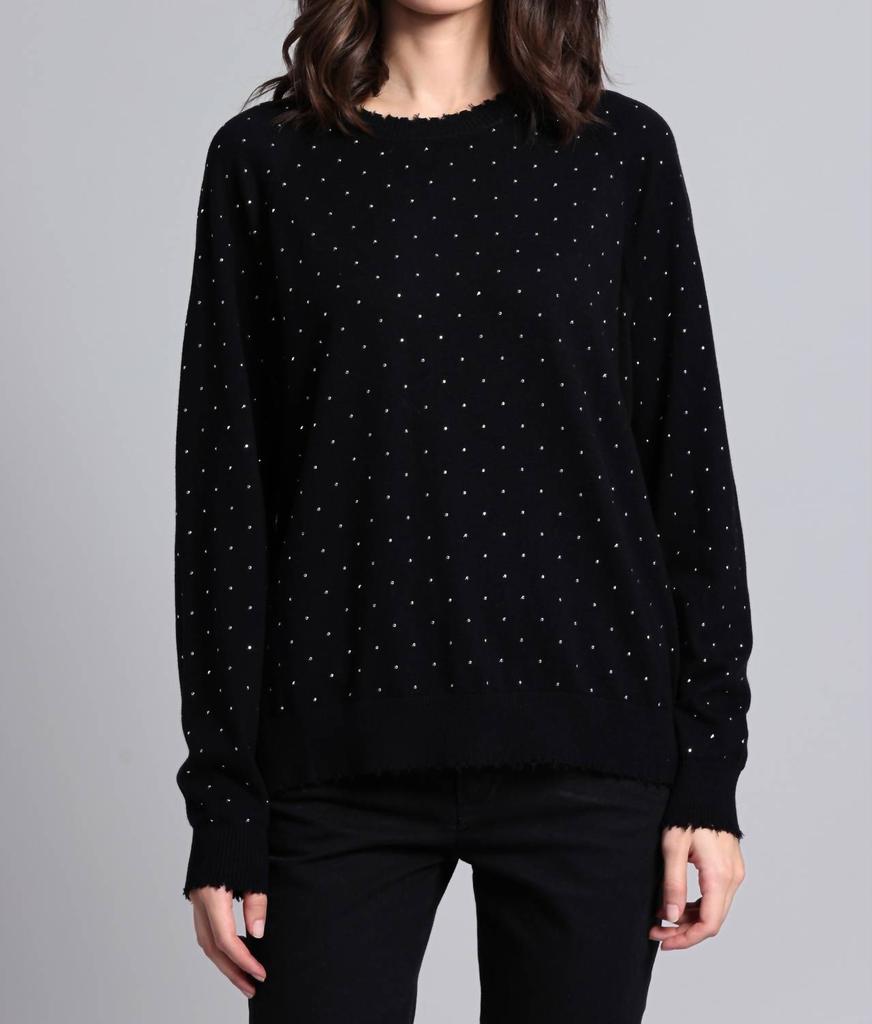 Minnie Rose Minnie Rose - Cotton Cashmere Relaxed Frayed With Studs
