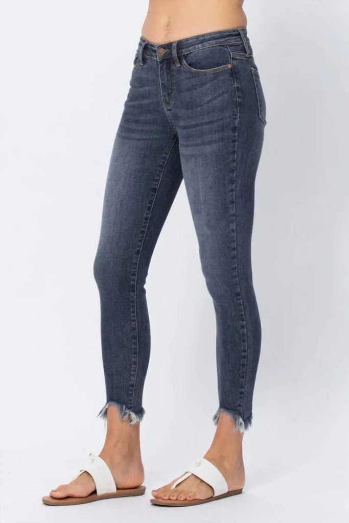 Judy Blue Mid-Rise Shark Bite Hem Skinny Jeans In Dark Blue 4