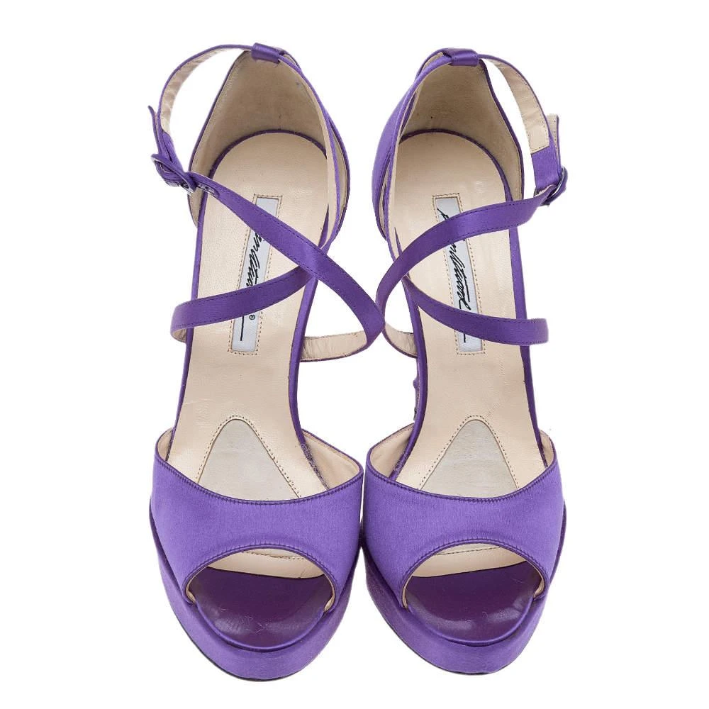 Brian Atwood Brian Atwood Purple Satin Platform Ankle Strap Sandals Size 38.5 3