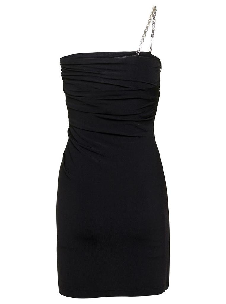 Givenchy Black Strapless Draped Dress With Chain In Polyamide Woman