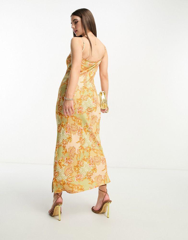 Never Fully Dressed Never Fully Dressed Petite satin slip maxi dress in lavish gold floral