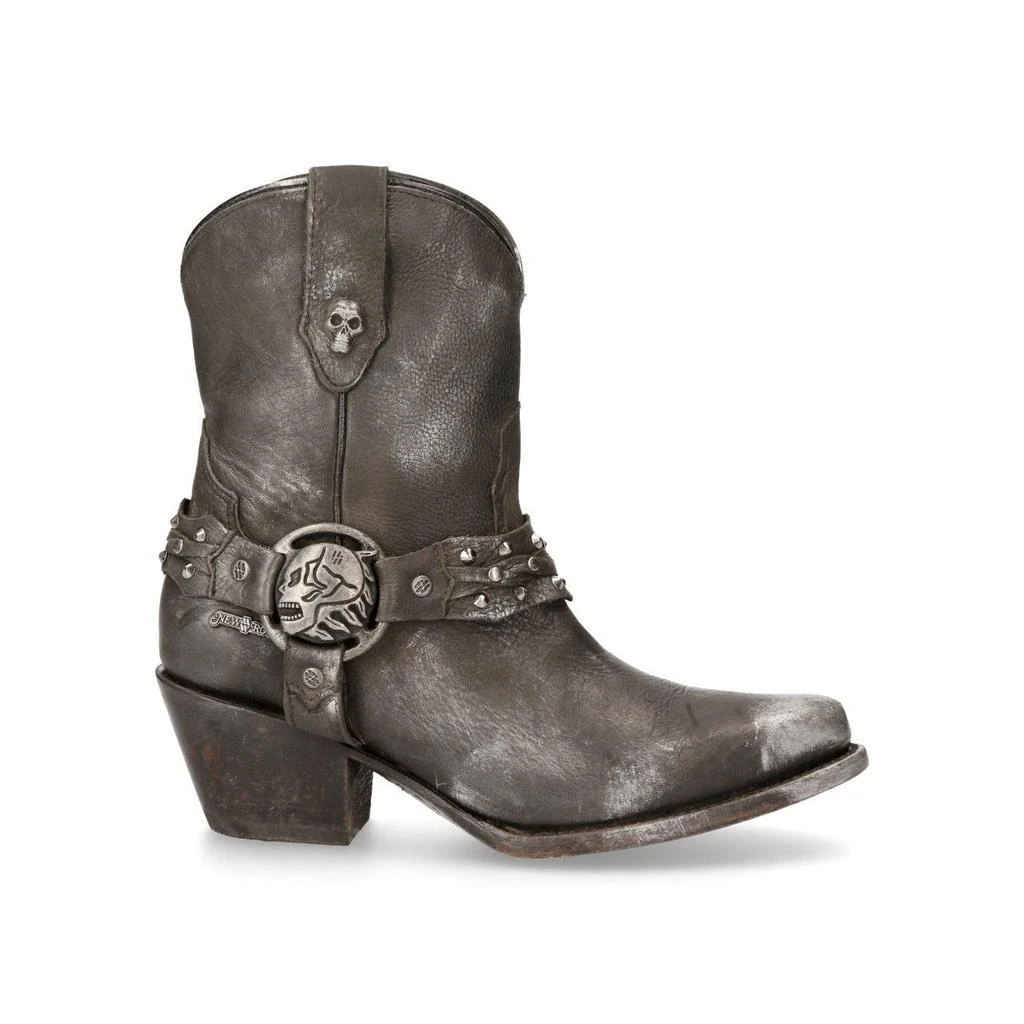 NewRock Black Leather Pointed Cowboy Boots- WSTM005-S1 3