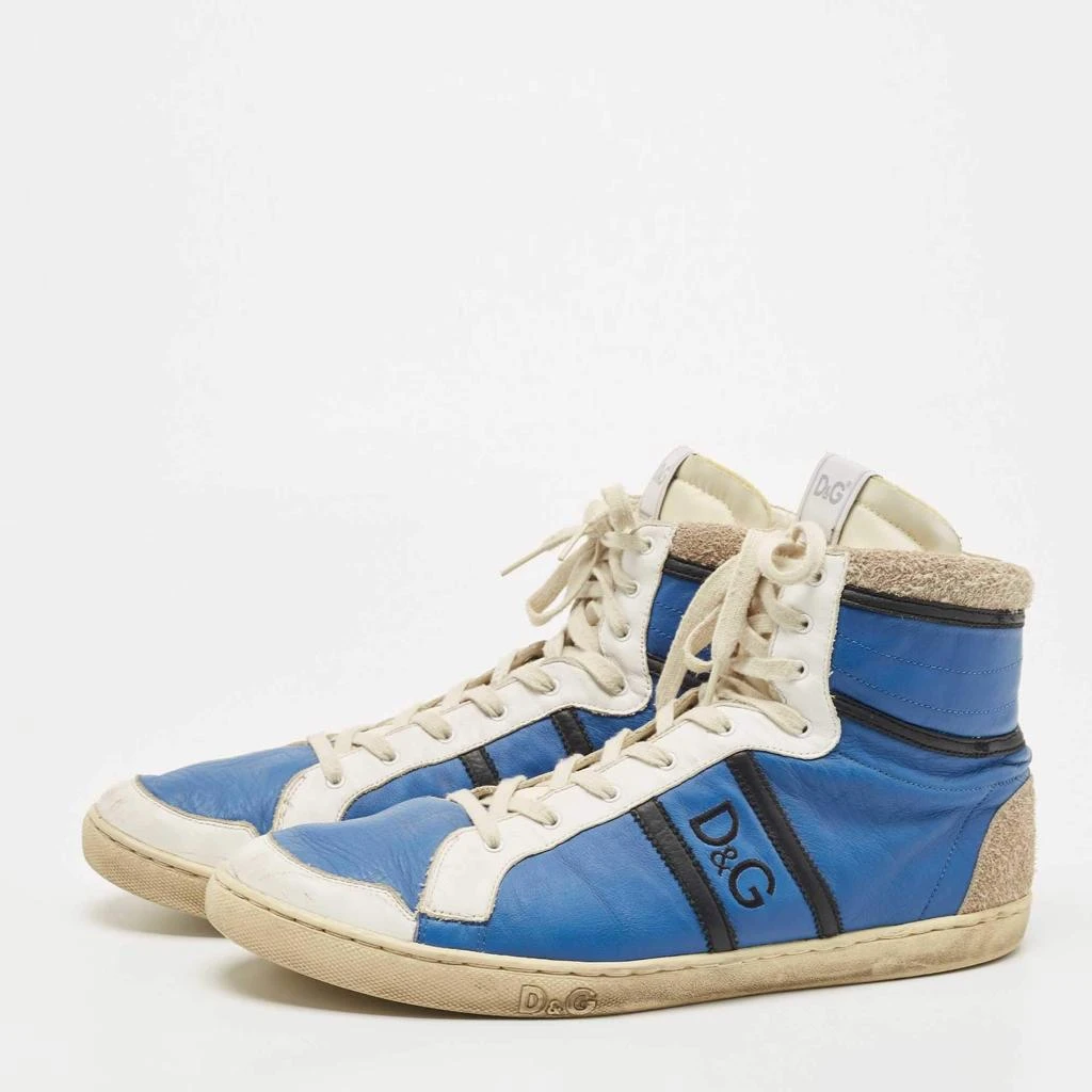 Dolce & Gabbana D&G Blue/White Leather and Suede High Top Sneakers Size 45 2