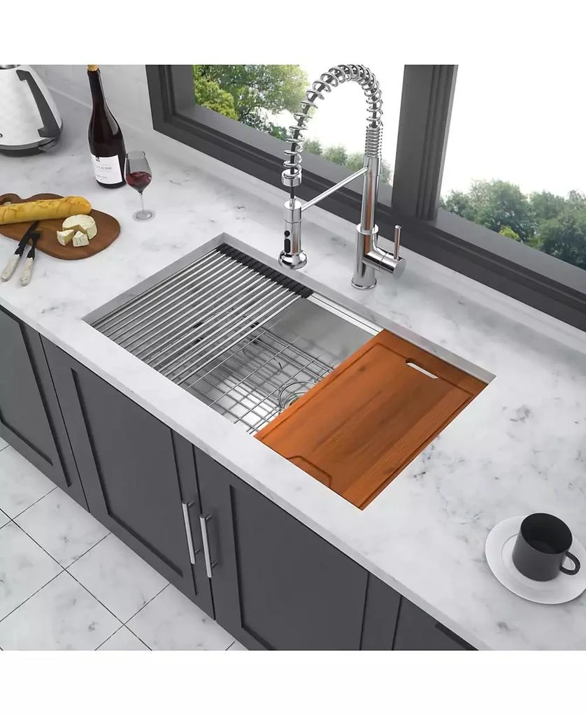 Flynama 32x19x10 Inch Single Bowl Undermount Workstation Kitchen Sink 16 Gauge 304 Stainless Steel Deep Sink With Cutting Board Colander 4