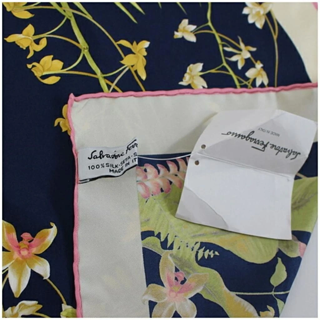 Salvatore Ferragamo ivory Navy Silk Scarf (Pre-Owned) 3