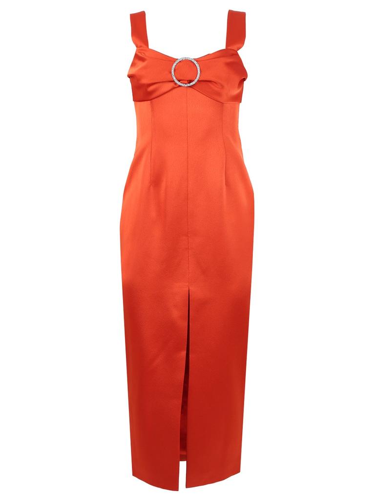 RASARIO Buckled And Draped Satin Midi Dress