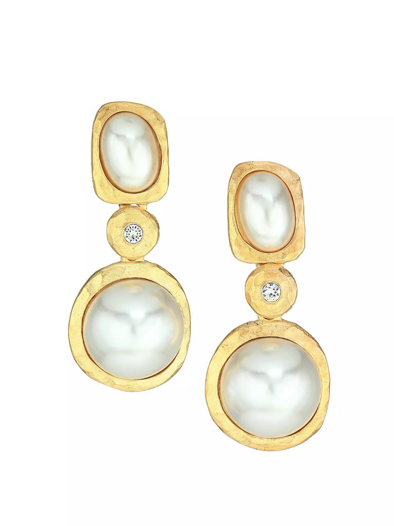 Kenneth Jay Lane Satin Goldplated, Faux Pearl & Crystal Drop Clip-On Earrings