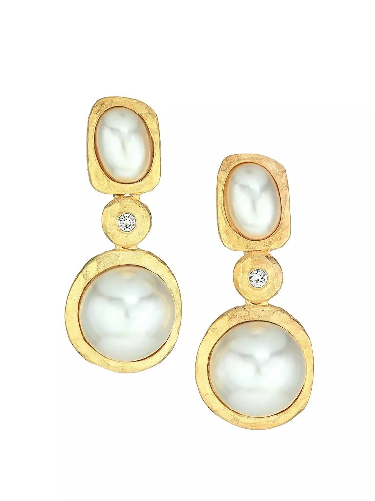 Kenneth Jay Lane Satin Goldplated, Faux Pearl &amp; Crystal Drop Clip-On Earrings 1