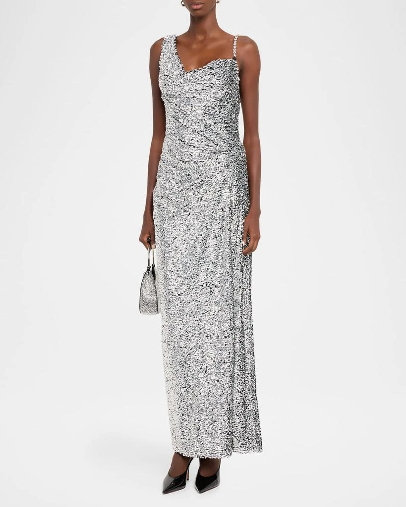 AREA Asymmetric Crystal-Strap Full Sequin Gown 4
