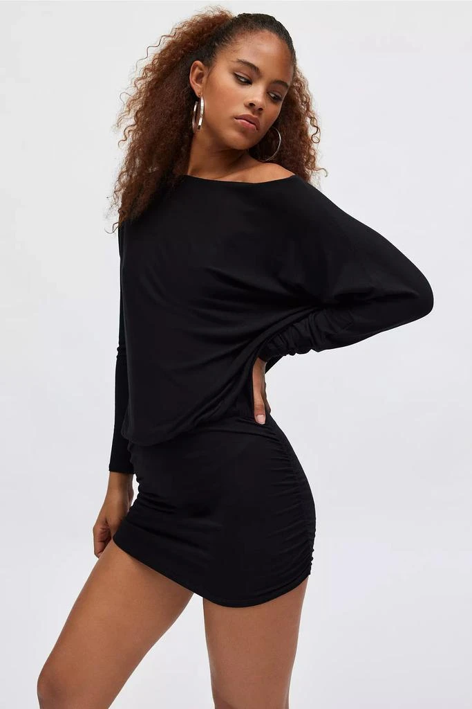 off shoulder brown mini dress Fade To Black Off Shoulder Long Sleeve Mini Dress | Chocolate | Womens