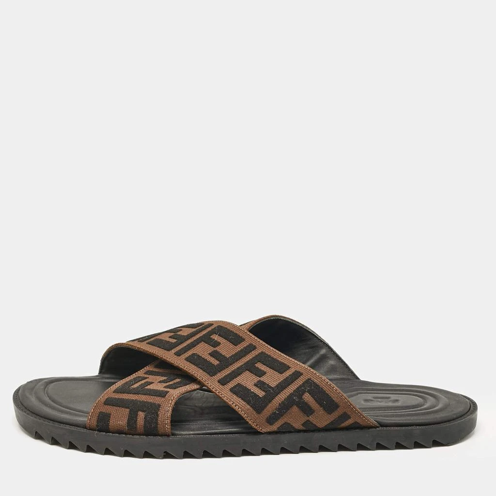 Fendi Fendi Brown/Black Zucca Canvas Crisscross Slide Sandals Size 42 1