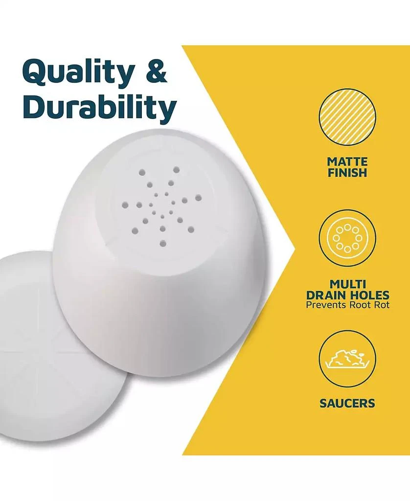 Lifemaster White Plant Pots 5-Pack with Drainage Holes 
Saucers, Stackable Indoor 
Outdoor Plastic Planters in Multiple Sizes, Durable Matte Finish 7