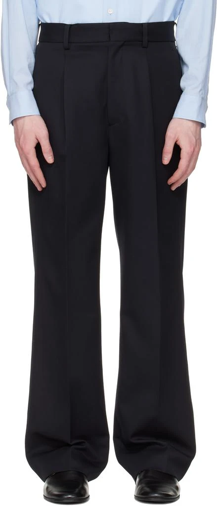 stein Navy Wool Kersey Straight Trousers