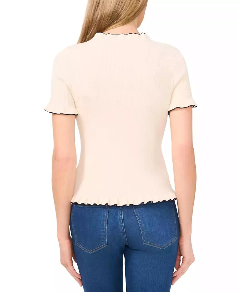 CeCe Women's Contrast-Trim Ruffled-Edge Short-Sleeve Cardigan 3