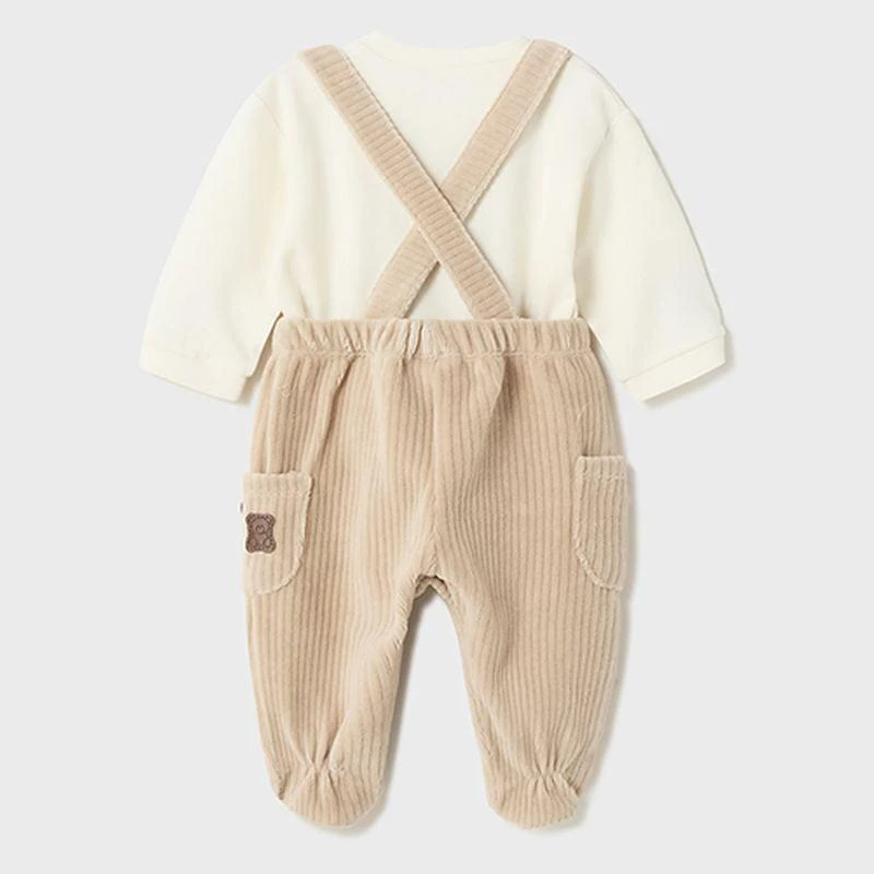 MAYORAL Beige Bear Graphic Overalls Outfit 3