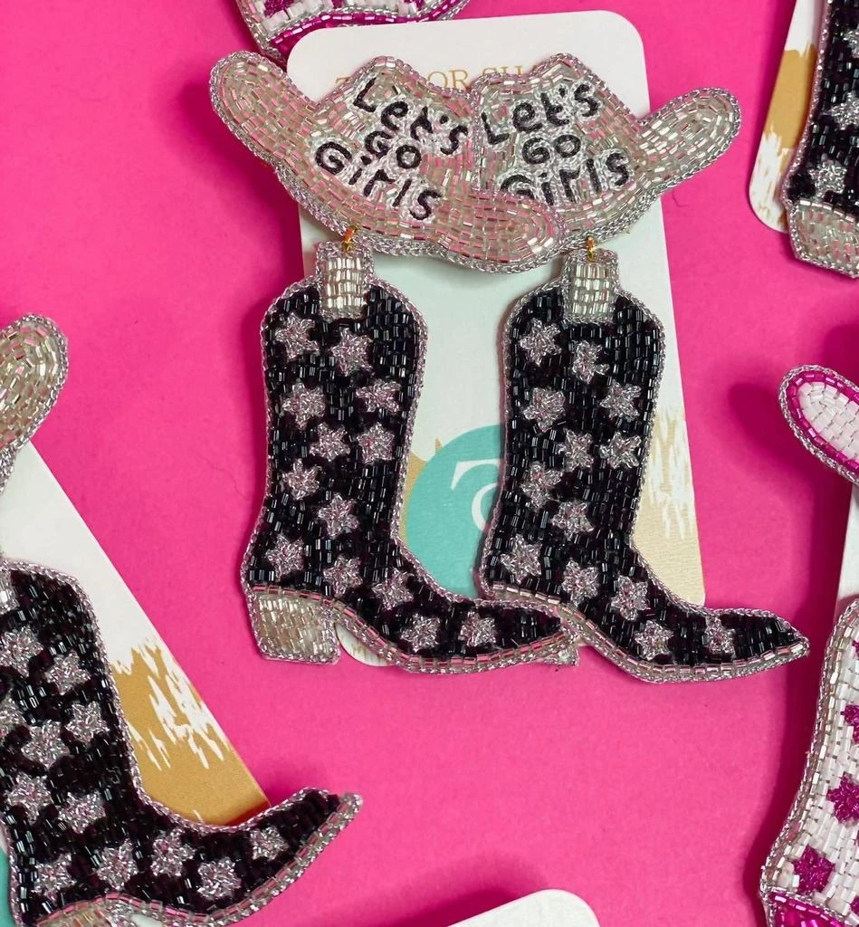 Taylor Shaye Let’S Go Girls Beaded Boots In Black And Silver