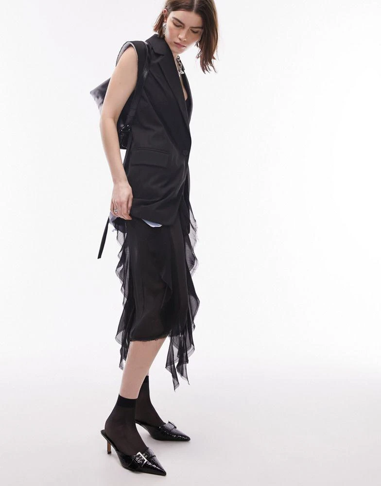 Topshop sheer ruffle midi skirt with raw edging in black  On Sale Now with  Up to 84% Off | Discover Exclusive Deals & Savings at BeyondStyle   Authentic Topshop Home|women with
