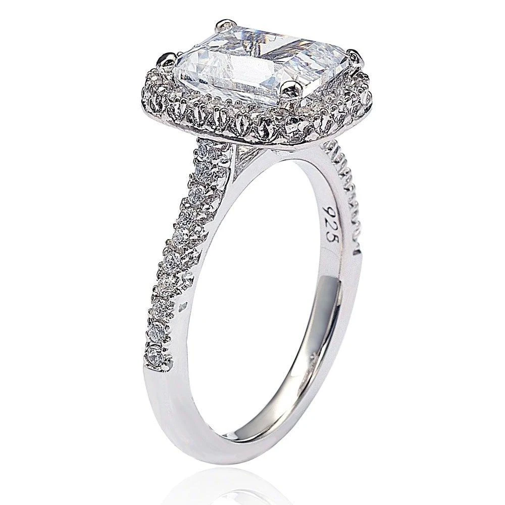 Suzy Levian Bridal Sterling Silver Asscher-cut White Cubic Zirconia Halo Engagement Ring 2