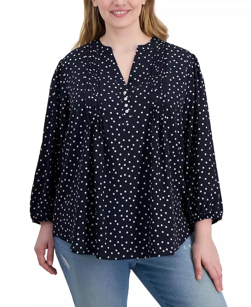 Tommy Hilfiger Plus Size Dot Print Pintuck 3/4-Sleeve Top